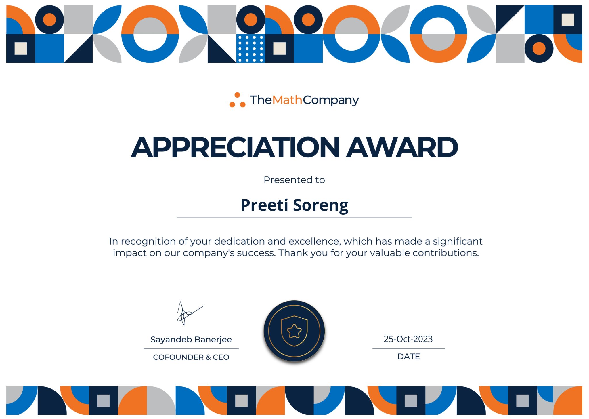 Appreciation Award — TheMathCompany