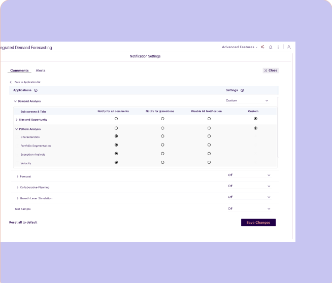 The notification settings page with per-application controls