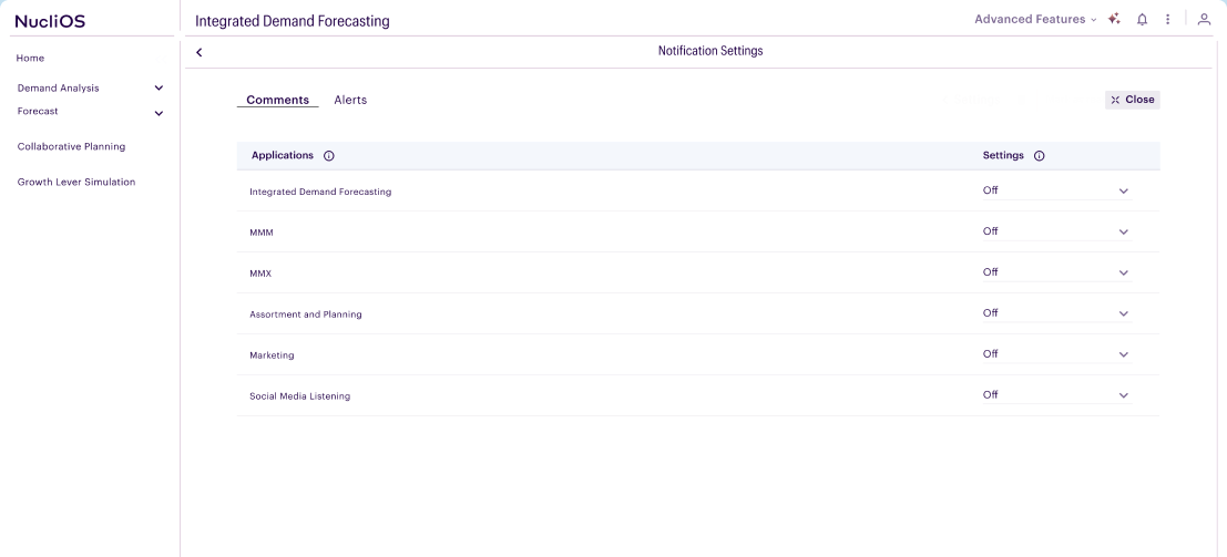 The notification settings page inside NucliOS