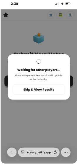 Waiting for other players, with the option to skip to results