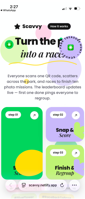 The Scavvy landing page in a phone browser