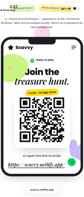 The join screen with the treasure hunt QR code