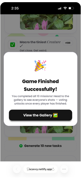 The Game Finished Successfully dialog